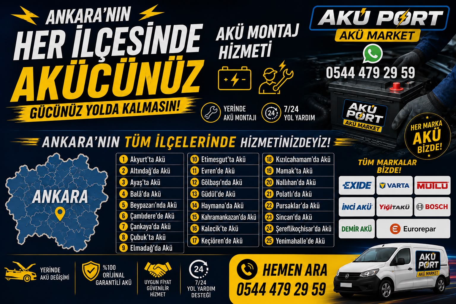 Ankara' nın tüm semtlerinde en yakın akücü